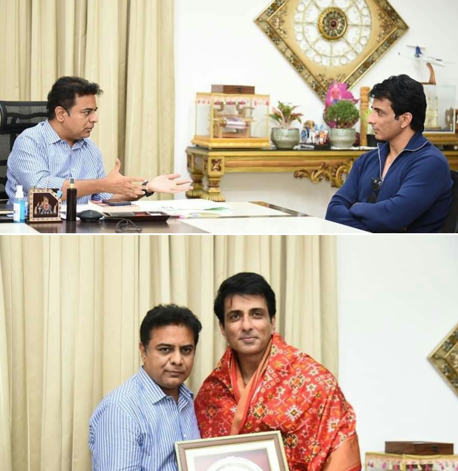 NOTED BOLLYWOOD ACTOR SRI SONU SOOD MET MINISTER SRI KTR IN HYDERABAD ...