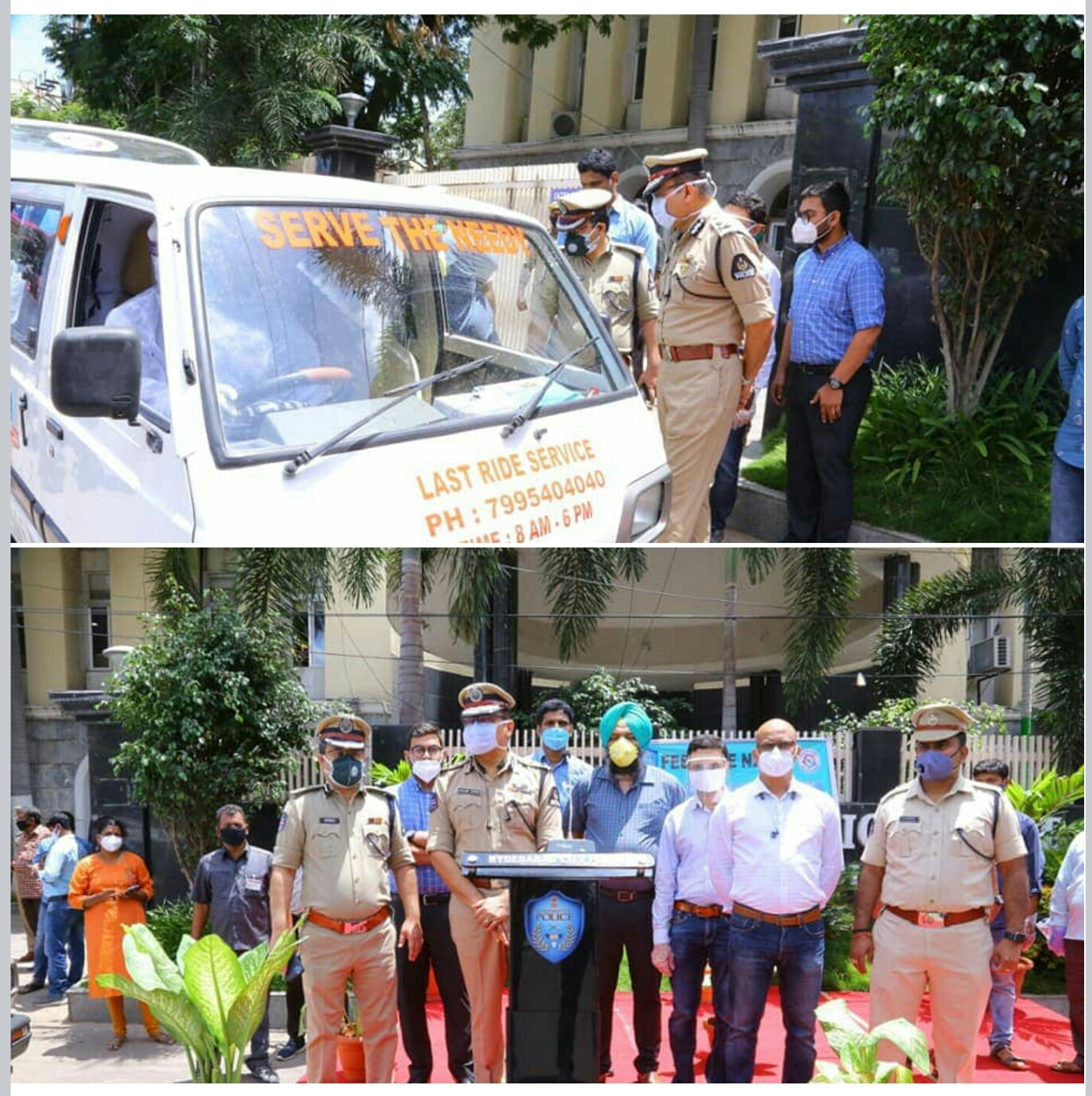 Today Hyderabad CP office Basheerbagh. for transporting a COVID deceased patient body from Hospital to the cremation ground,  Free Last Ride Services in Hyderabad was launched  by Sri. Anjani Kumar, IPS,